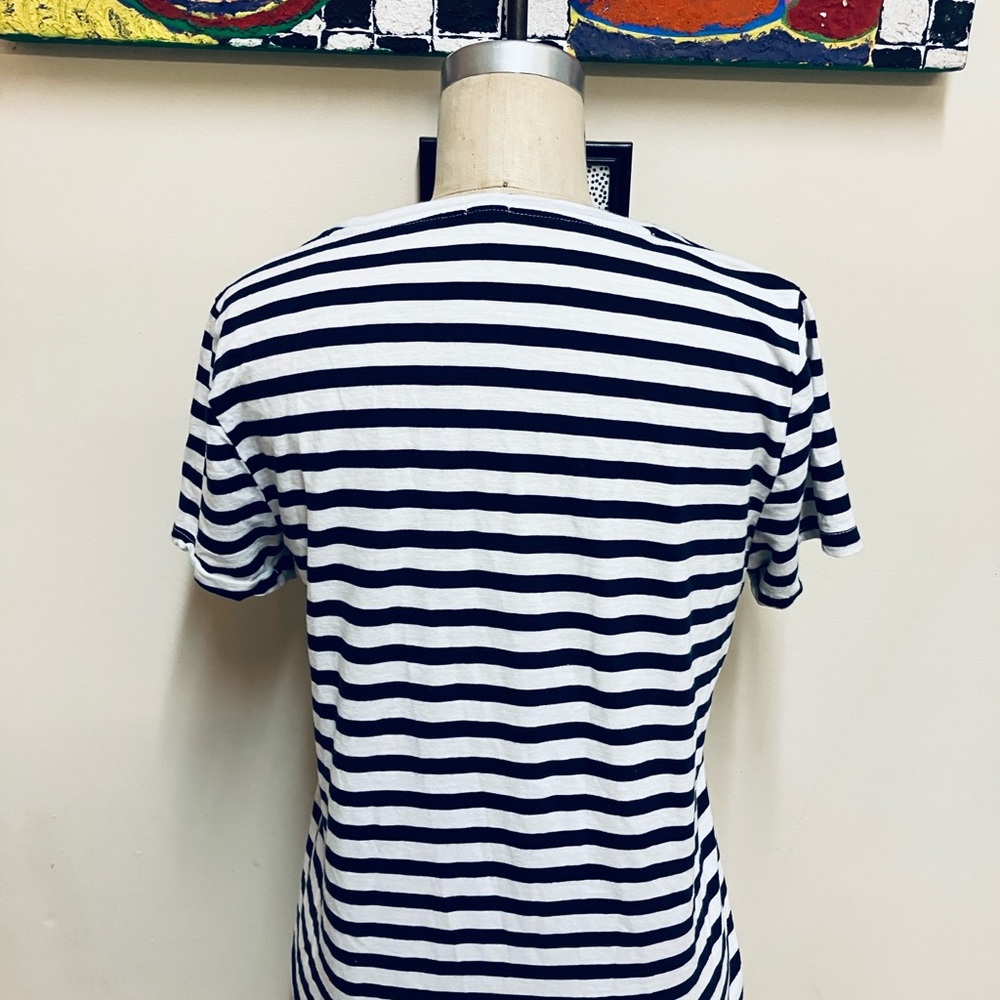 J. Crew Navy and White Striped V-Neck Tee - Picture 4 of 6